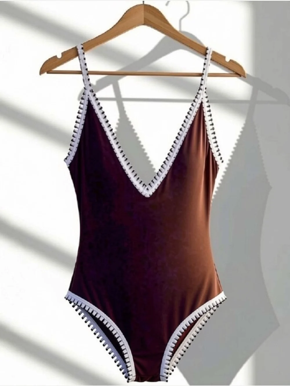 NWT Tempt Me Brown One-Piece Swimsuit with Contrast Trim Size L